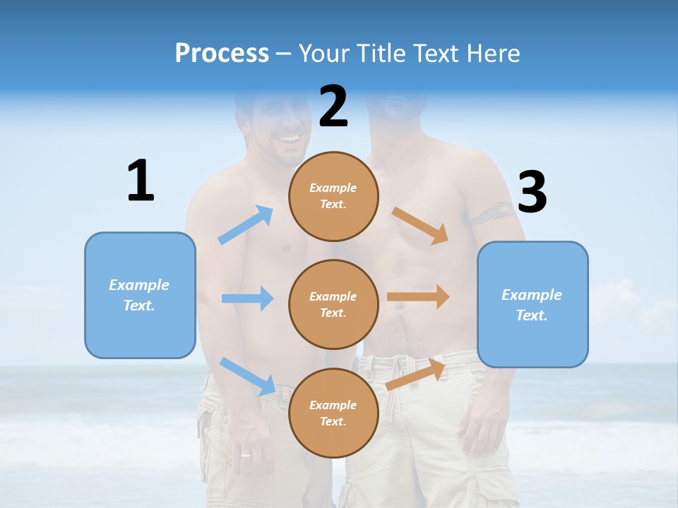 Shirtless Gay Couple Standing On A Beach PowerPoint Template