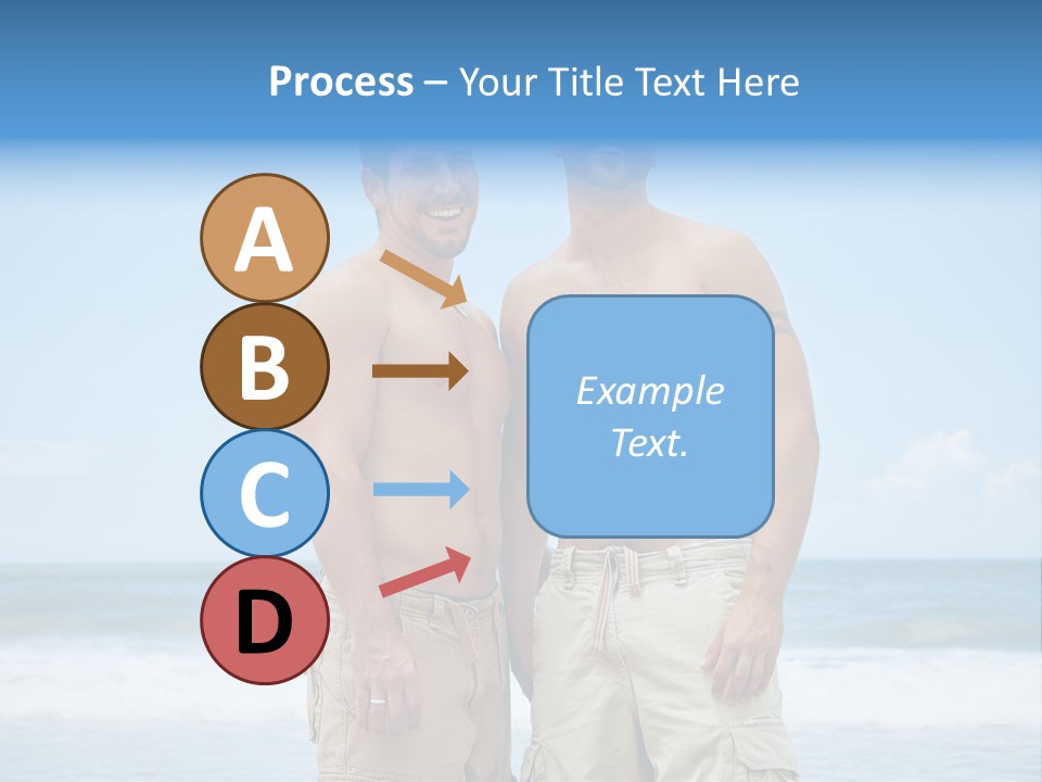Shirtless Gay Couple Standing On A Beach PowerPoint Template