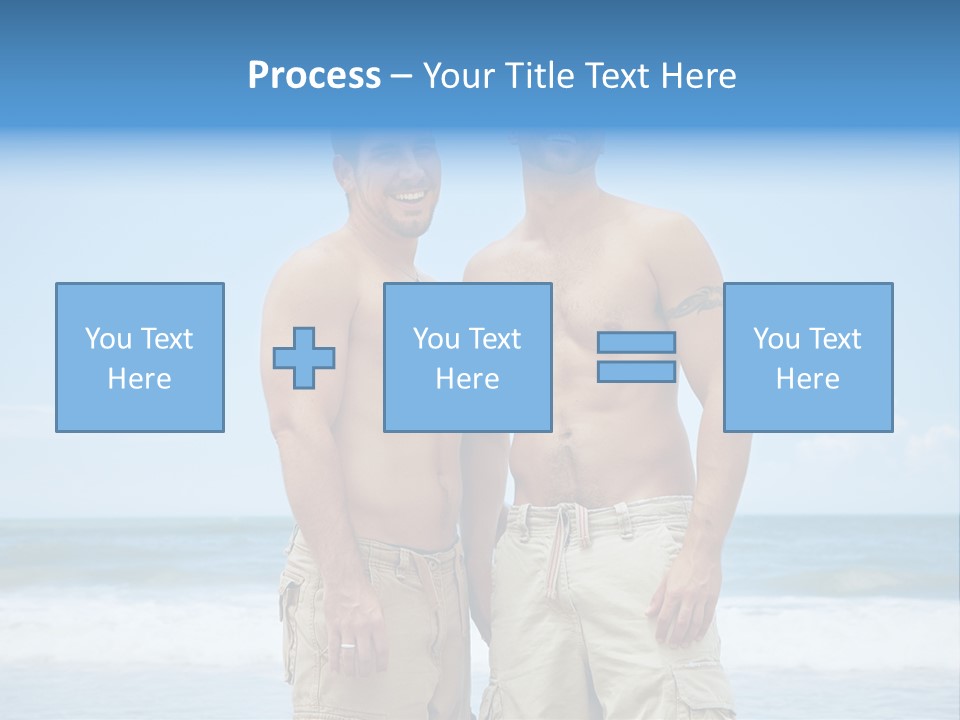 Shirtless Gay Couple Standing On A Beach PowerPoint Template
