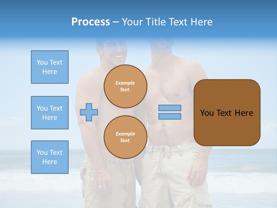 Shirtless Gay Couple Standing On A Beach PowerPoint Template