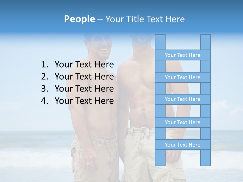 Shirtless Gay Couple Standing On A Beach PowerPoint Template