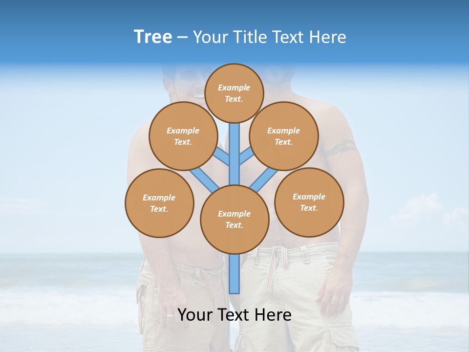 Shirtless Gay Couple Standing On A Beach PowerPoint Template