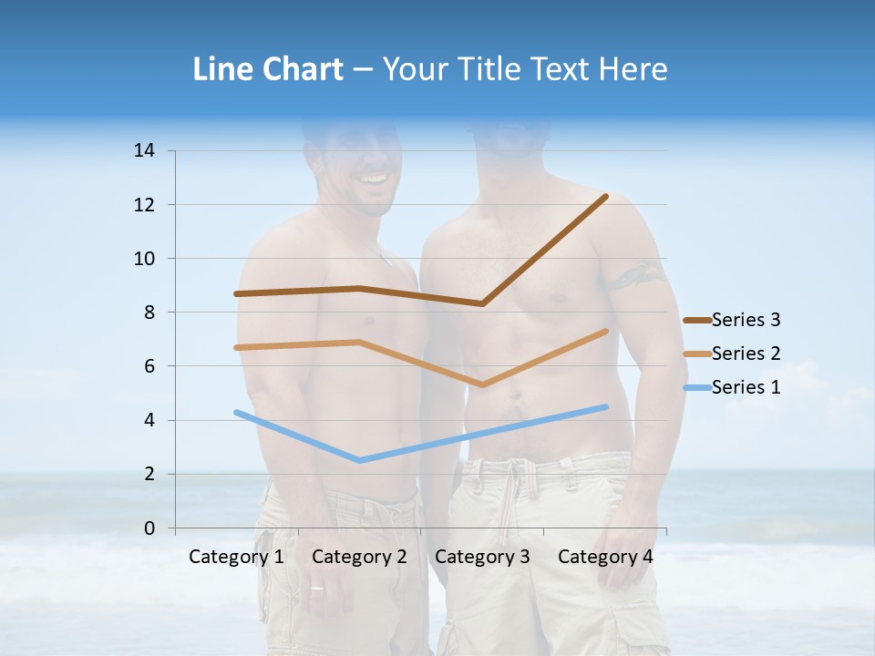 Shirtless Gay Couple Standing On A Beach PowerPoint Template