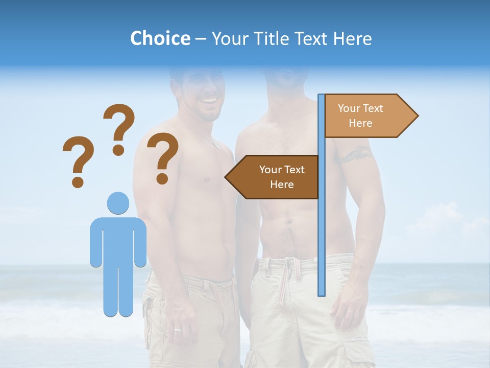 Shirtless Gay Couple Standing On A Beach PowerPoint Template