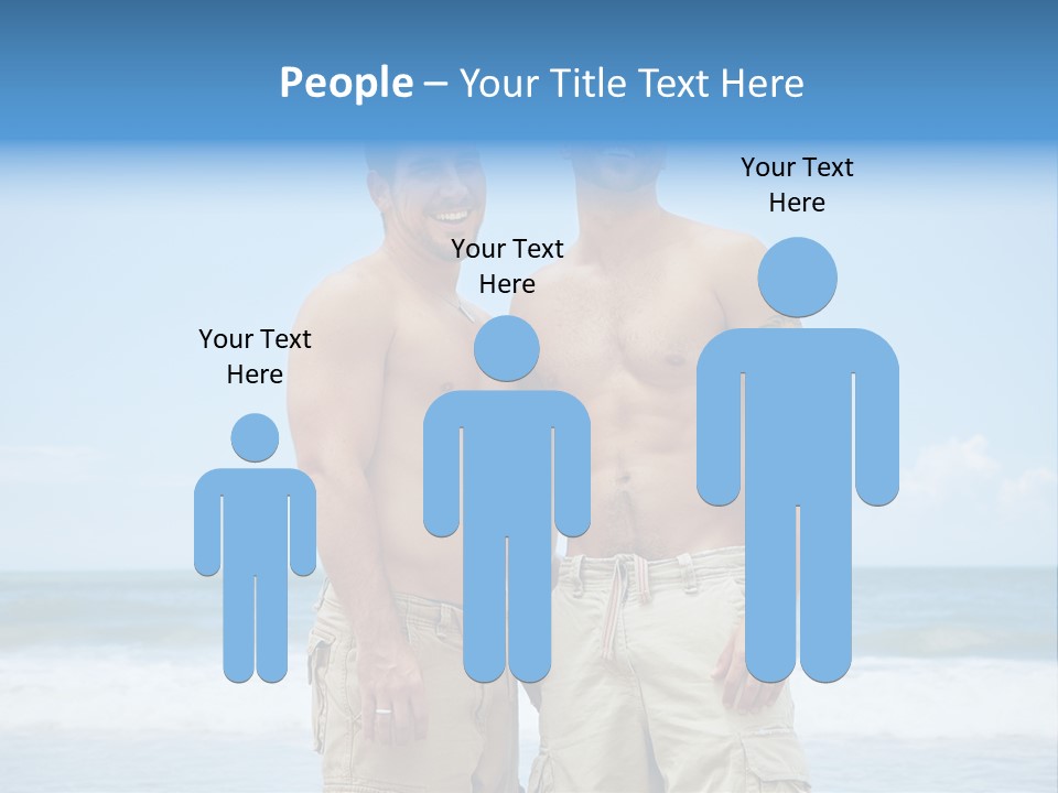 Shirtless Gay Couple Standing On A Beach PowerPoint Template