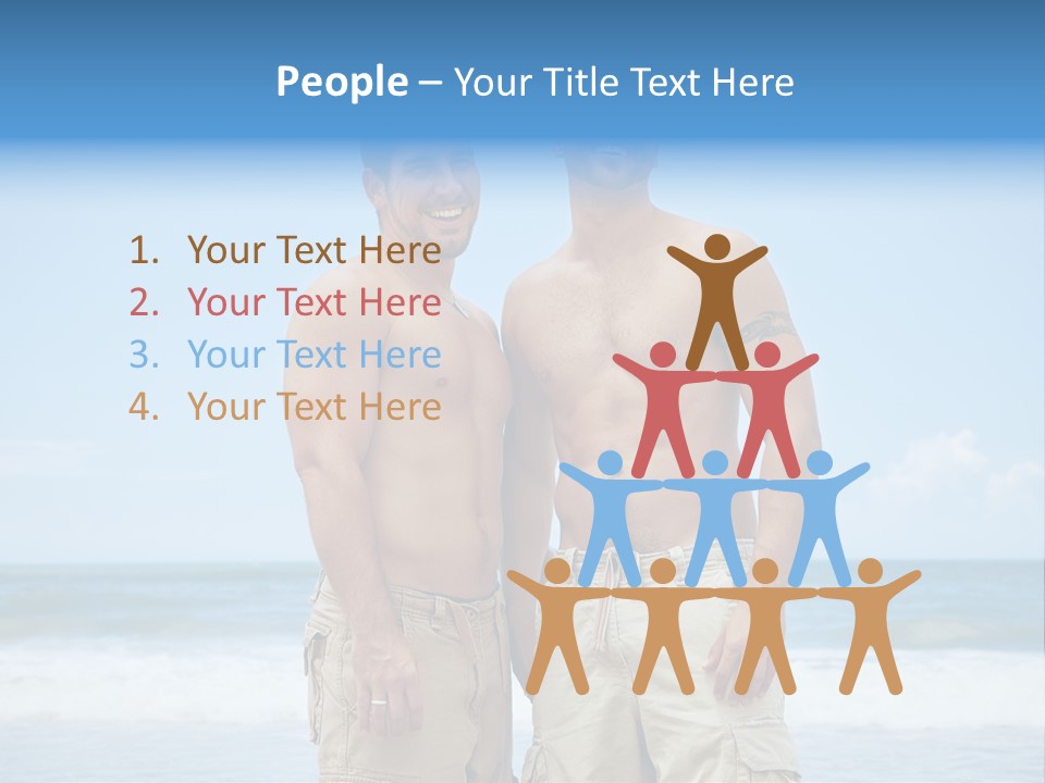 Shirtless Gay Couple Standing On A Beach PowerPoint Template