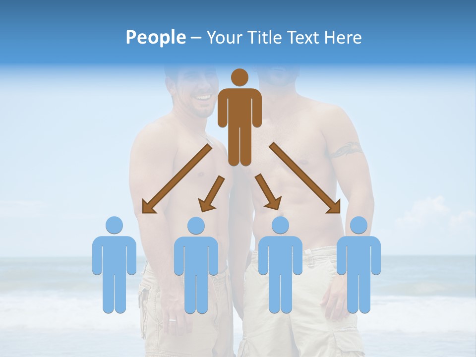 Shirtless Gay Couple Standing On A Beach PowerPoint Template