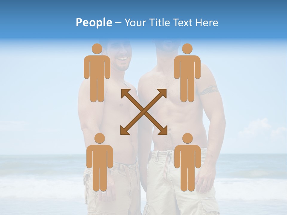 Shirtless Gay Couple Standing On A Beach PowerPoint Template