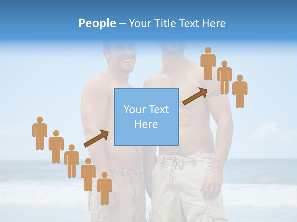 Shirtless Gay Couple Standing On A Beach PowerPoint Template