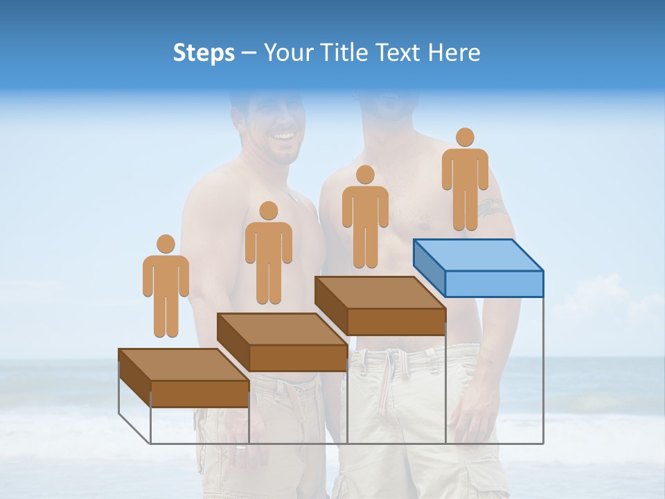 Shirtless Gay Couple Standing On A Beach PowerPoint Template