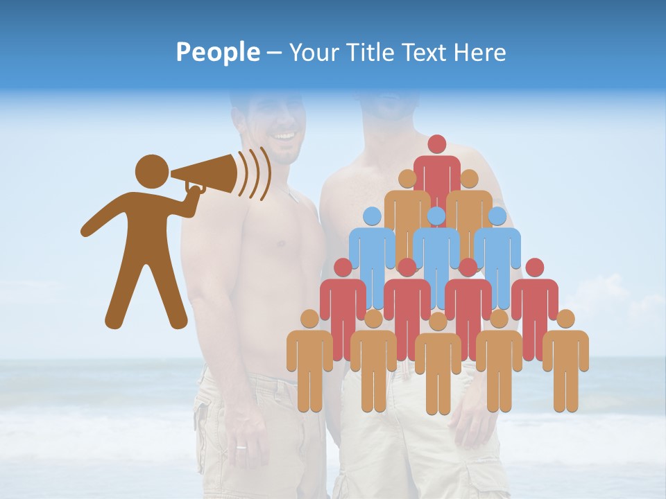 Shirtless Gay Couple Standing On A Beach PowerPoint Template