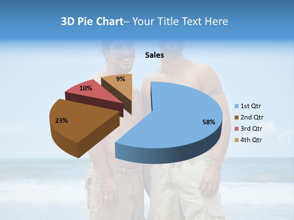 Shirtless Gay Couple Standing On A Beach PowerPoint Template