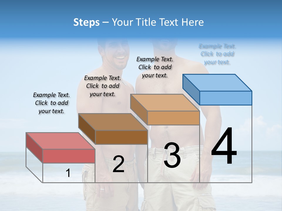 Shirtless Gay Couple Standing On A Beach PowerPoint Template