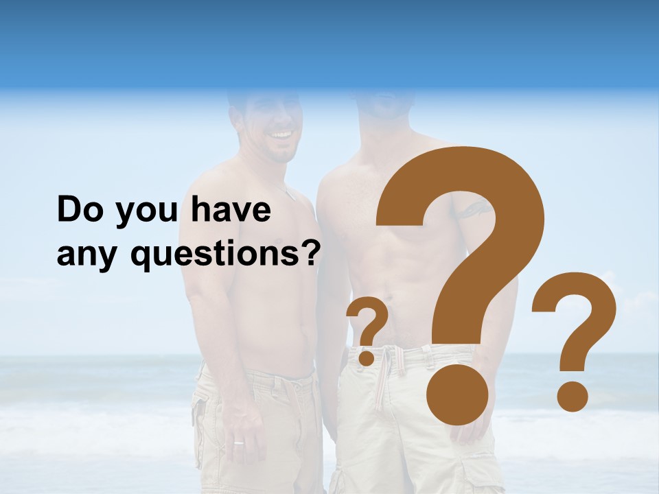Shirtless Gay Couple Standing On A Beach PowerPoint Template
