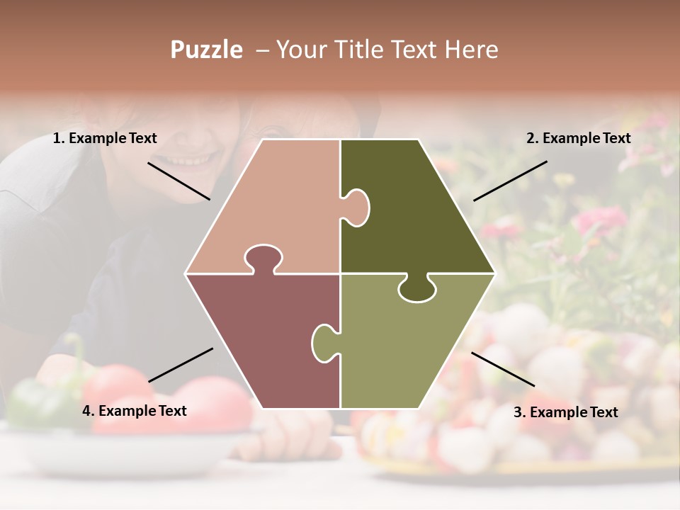 A Young Woman - Grandchild Or Carer - Next To An Old Woman At The Table, With Fresh Food In Front Of Them. PowerPoint Template