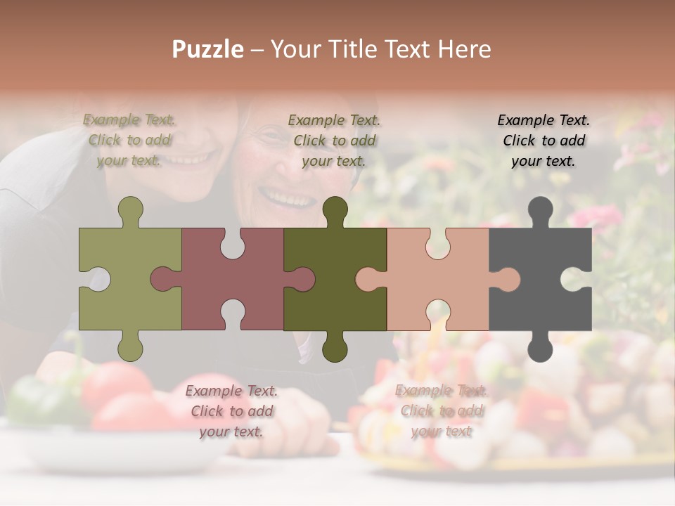 A Young Woman - Grandchild Or Carer - Next To An Old Woman At The Table, With Fresh Food In Front Of Them. PowerPoint Template