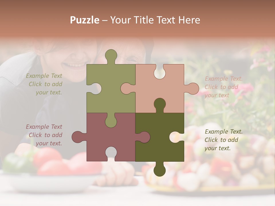 A Young Woman - Grandchild Or Carer - Next To An Old Woman At The Table, With Fresh Food In Front Of Them. PowerPoint Template