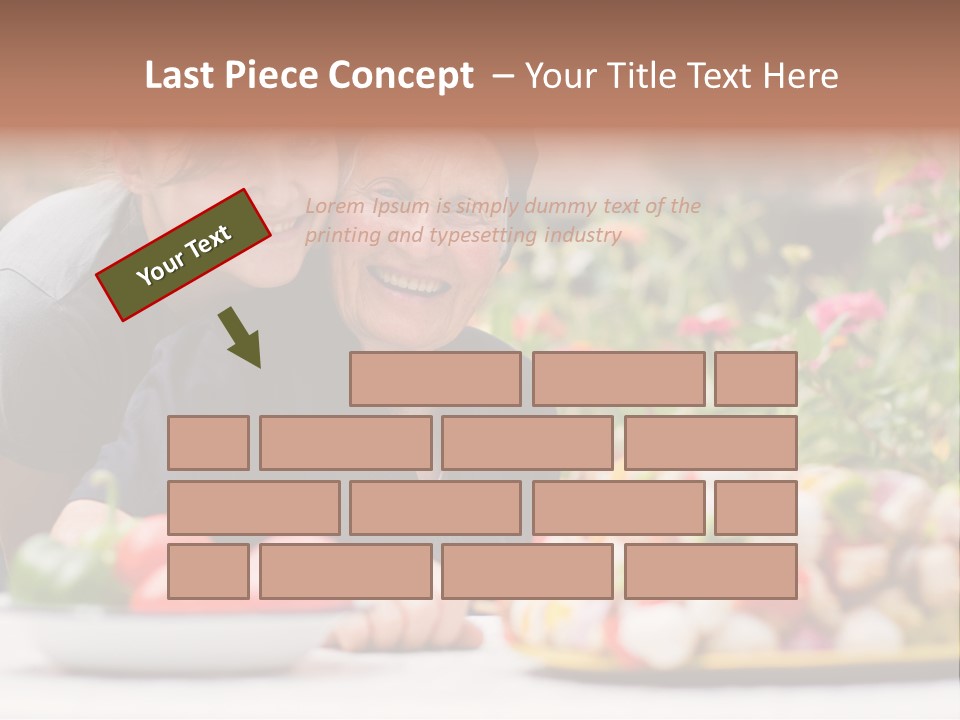 A Young Woman - Grandchild Or Carer - Next To An Old Woman At The Table, With Fresh Food In Front Of Them. PowerPoint Template