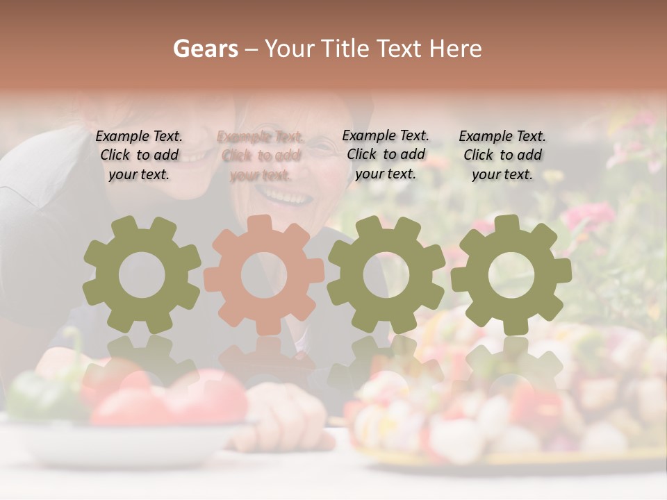 A Young Woman - Grandchild Or Carer - Next To An Old Woman At The Table, With Fresh Food In Front Of Them. PowerPoint Template