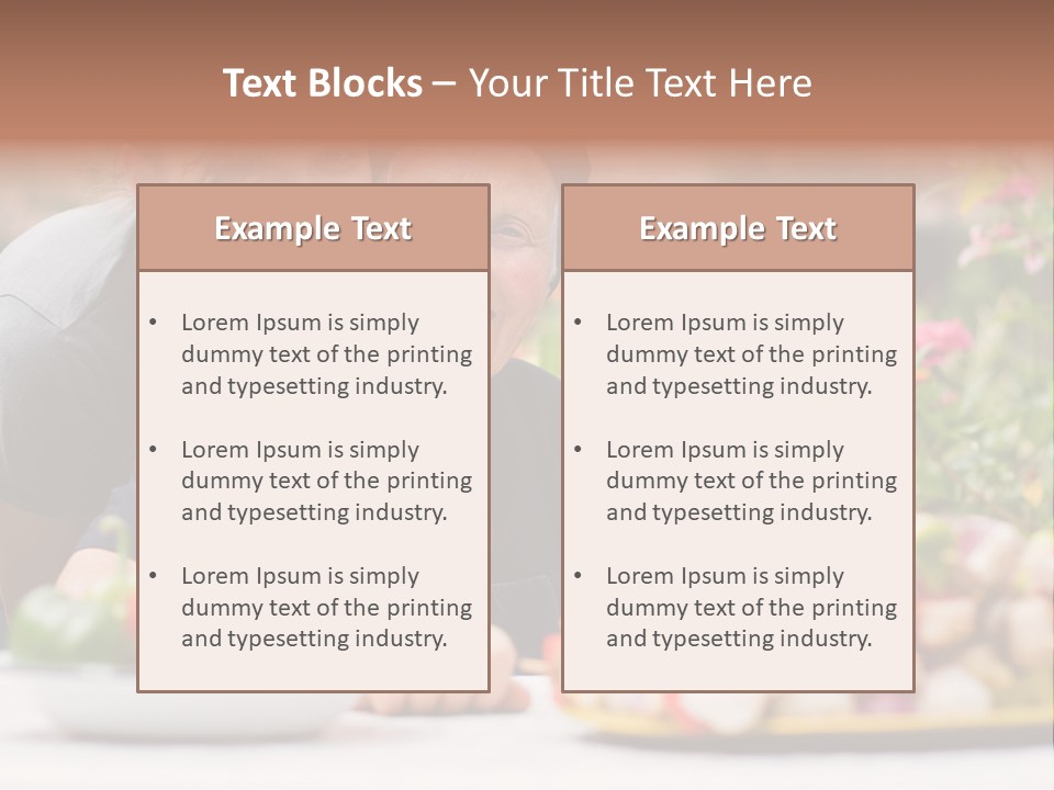 A Young Woman - Grandchild Or Carer - Next To An Old Woman At The Table, With Fresh Food In Front Of Them. PowerPoint Template