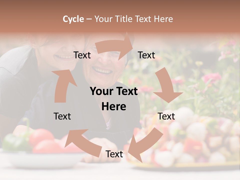 A Young Woman - Grandchild Or Carer - Next To An Old Woman At The Table, With Fresh Food In Front Of Them. PowerPoint Template