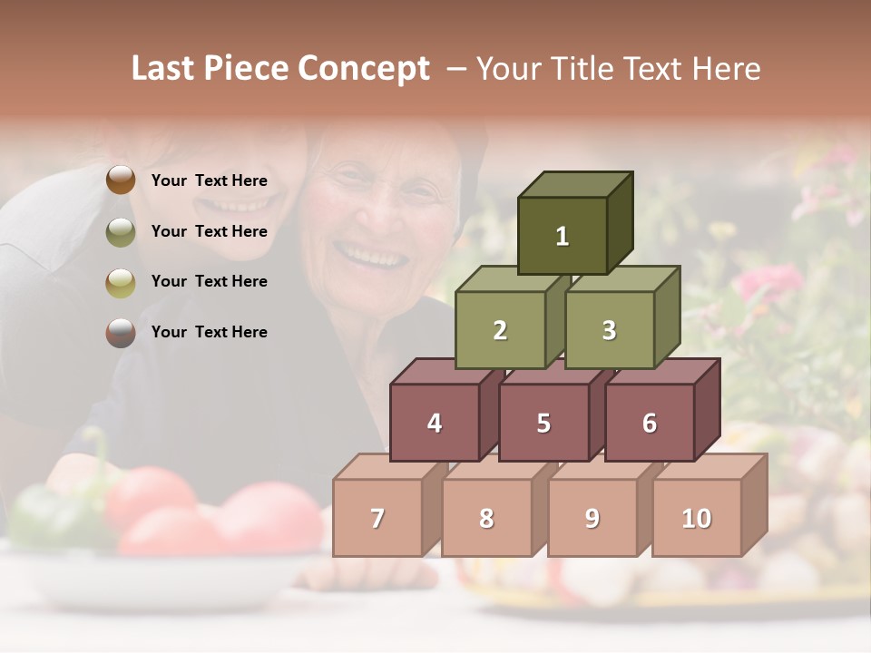 A Young Woman - Grandchild Or Carer - Next To An Old Woman At The Table, With Fresh Food In Front Of Them. PowerPoint Template