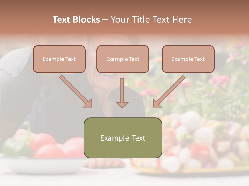 A Young Woman - Grandchild Or Carer - Next To An Old Woman At The Table, With Fresh Food In Front Of Them. PowerPoint Template