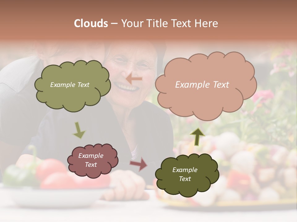 A Young Woman - Grandchild Or Carer - Next To An Old Woman At The Table, With Fresh Food In Front Of Them. PowerPoint Template