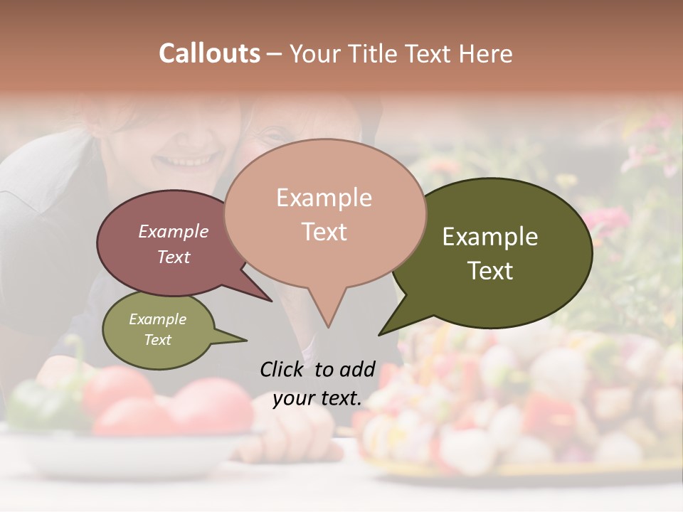 A Young Woman - Grandchild Or Carer - Next To An Old Woman At The Table, With Fresh Food In Front Of Them. PowerPoint Template