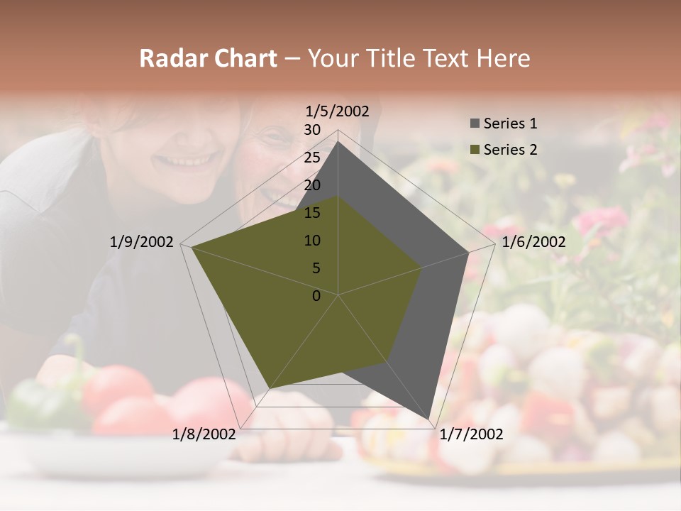 A Young Woman - Grandchild Or Carer - Next To An Old Woman At The Table, With Fresh Food In Front Of Them. PowerPoint Template