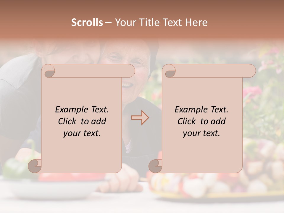 A Young Woman - Grandchild Or Carer - Next To An Old Woman At The Table, With Fresh Food In Front Of Them. PowerPoint Template