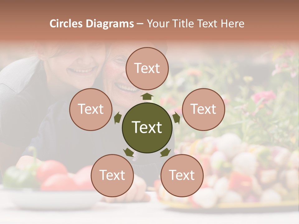 A Young Woman - Grandchild Or Carer - Next To An Old Woman At The Table, With Fresh Food In Front Of Them. PowerPoint Template