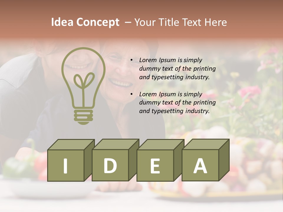 A Young Woman - Grandchild Or Carer - Next To An Old Woman At The Table, With Fresh Food In Front Of Them. PowerPoint Template