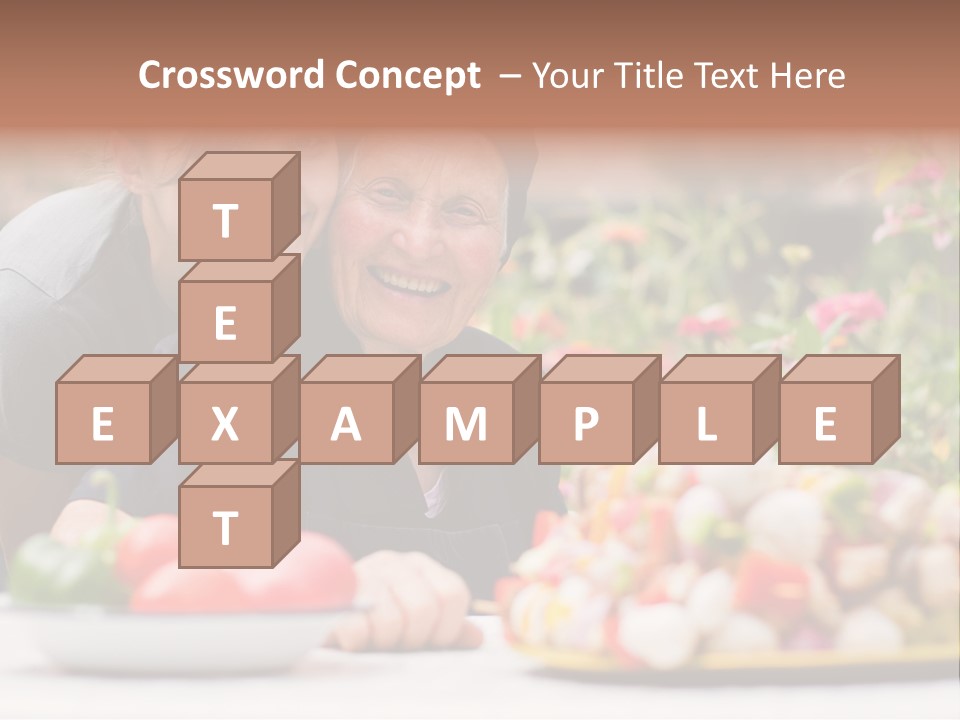 A Young Woman - Grandchild Or Carer - Next To An Old Woman At The Table, With Fresh Food In Front Of Them. PowerPoint Template