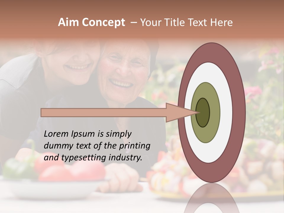 A Young Woman - Grandchild Or Carer - Next To An Old Woman At The Table, With Fresh Food In Front Of Them. PowerPoint Template