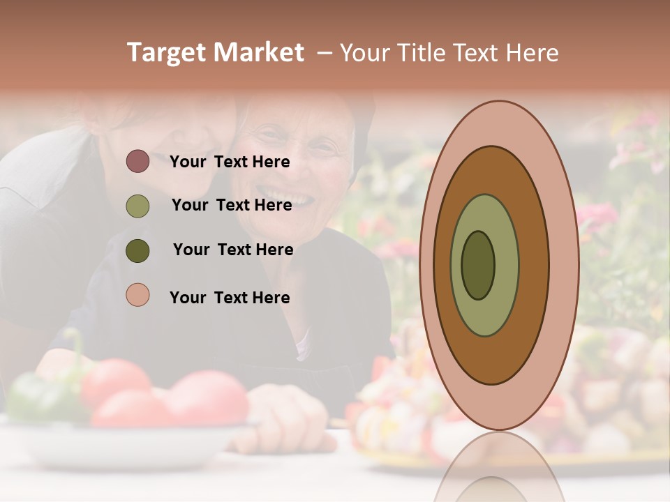 A Young Woman - Grandchild Or Carer - Next To An Old Woman At The Table, With Fresh Food In Front Of Them. PowerPoint Template