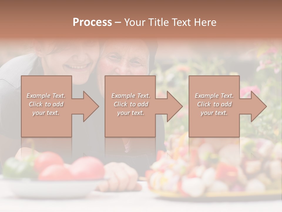 A Young Woman - Grandchild Or Carer - Next To An Old Woman At The Table, With Fresh Food In Front Of Them. PowerPoint Template