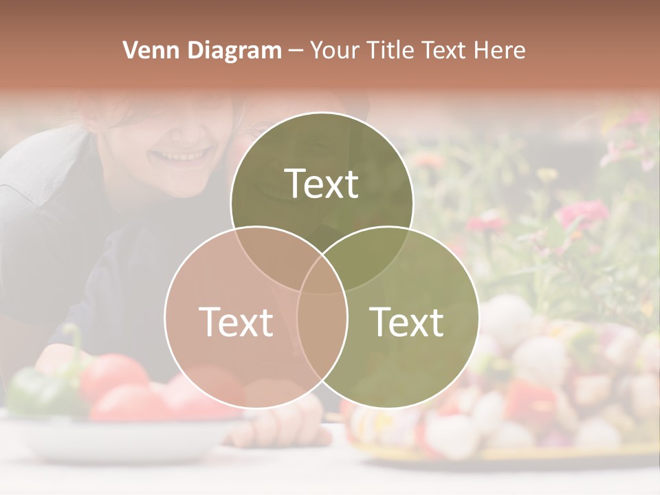 A Young Woman - Grandchild Or Carer - Next To An Old Woman At The Table, With Fresh Food In Front Of Them. PowerPoint Template