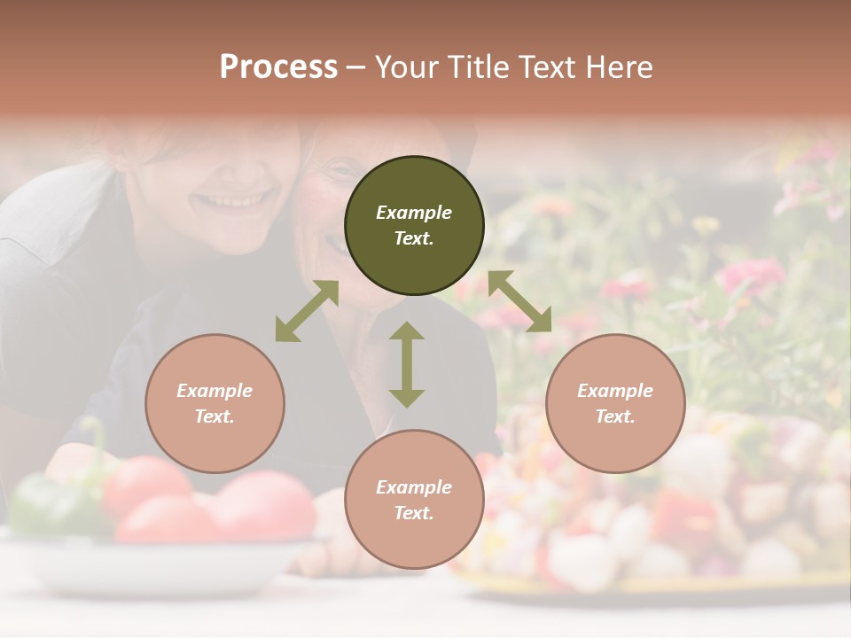 A Young Woman - Grandchild Or Carer - Next To An Old Woman At The Table, With Fresh Food In Front Of Them. PowerPoint Template