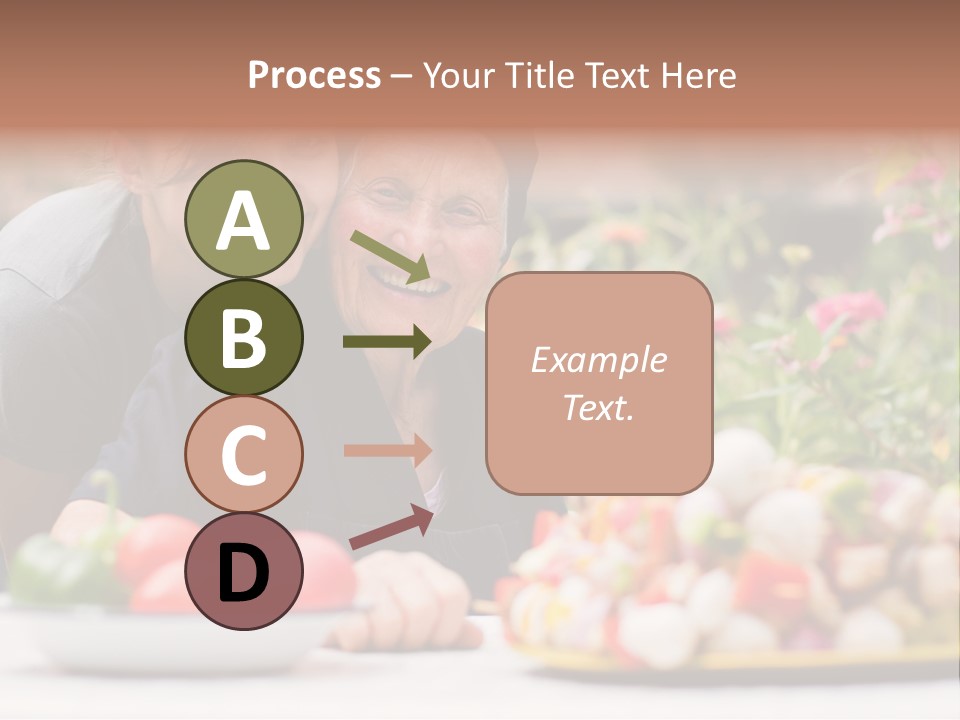 A Young Woman - Grandchild Or Carer - Next To An Old Woman At The Table, With Fresh Food In Front Of Them. PowerPoint Template