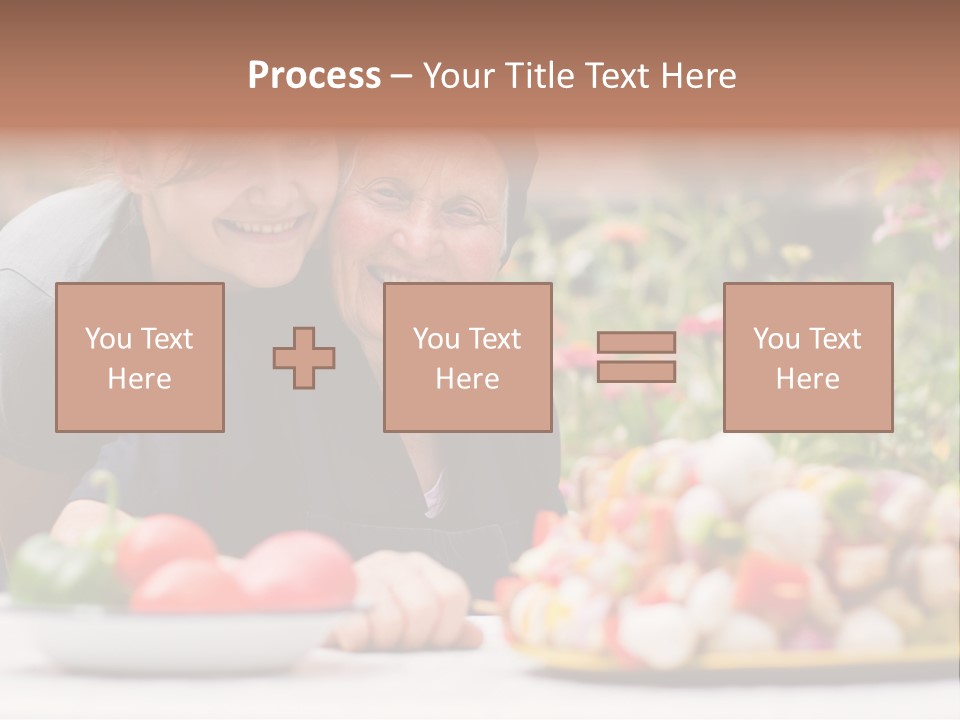 A Young Woman - Grandchild Or Carer - Next To An Old Woman At The Table, With Fresh Food In Front Of Them. PowerPoint Template