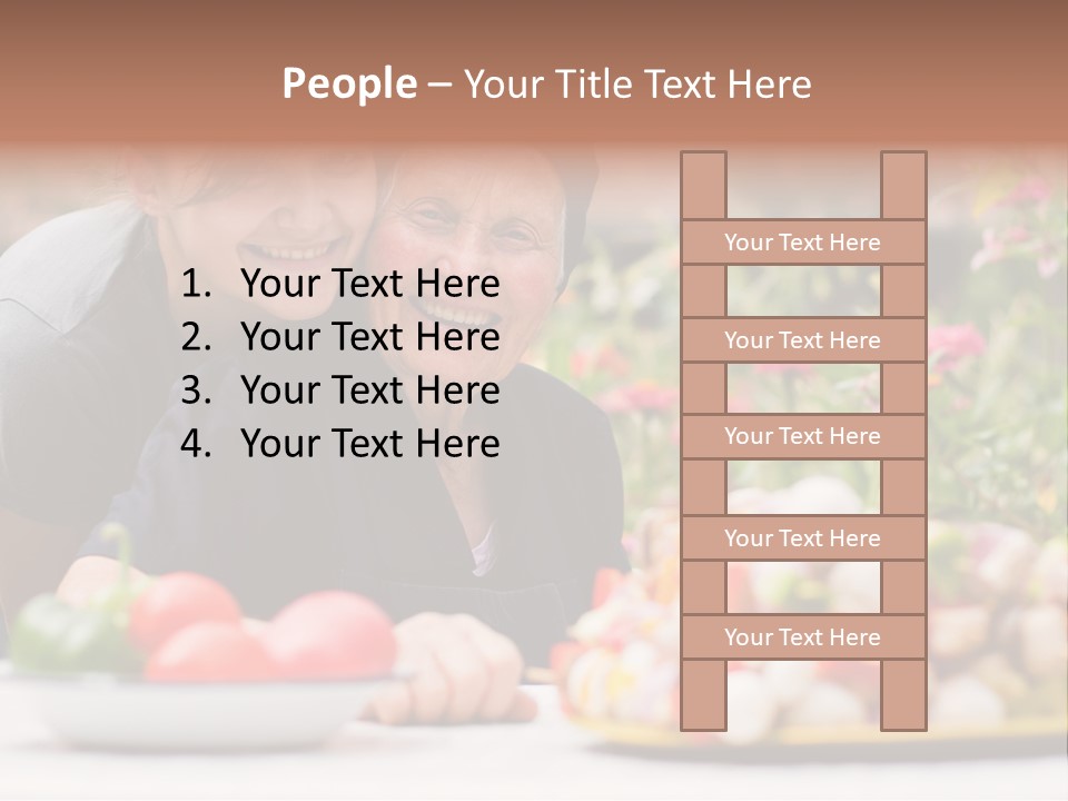 A Young Woman - Grandchild Or Carer - Next To An Old Woman At The Table, With Fresh Food In Front Of Them. PowerPoint Template