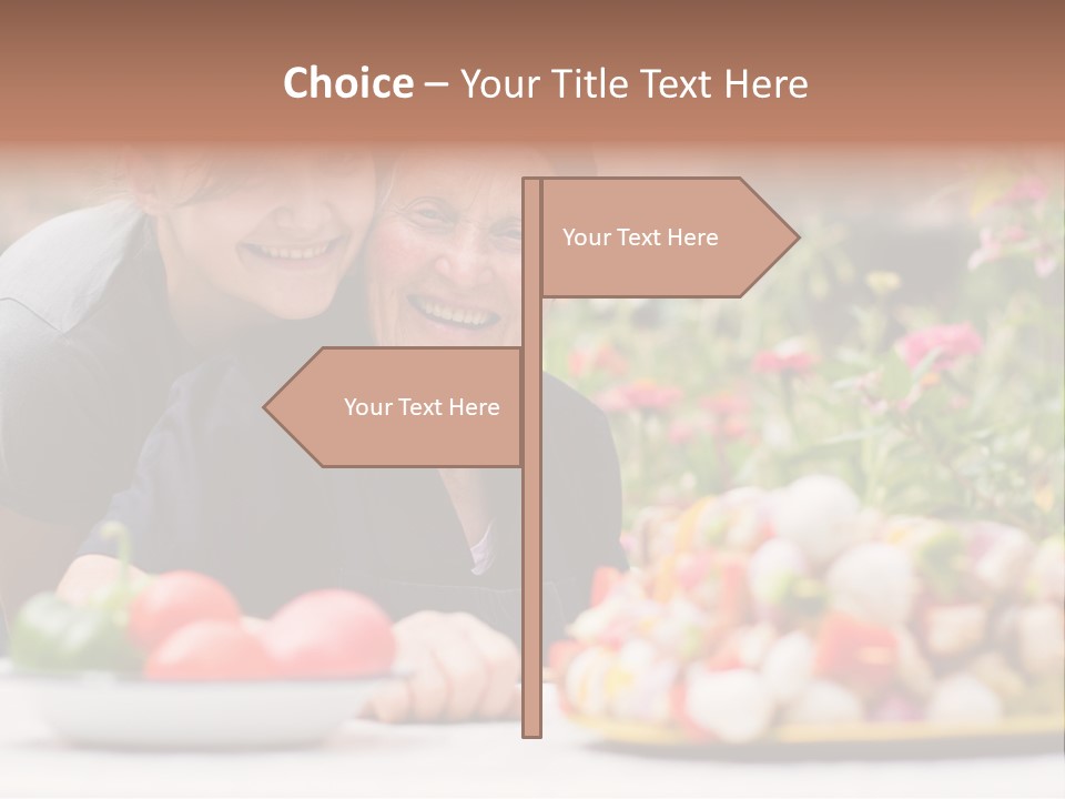A Young Woman - Grandchild Or Carer - Next To An Old Woman At The Table, With Fresh Food In Front Of Them. PowerPoint Template