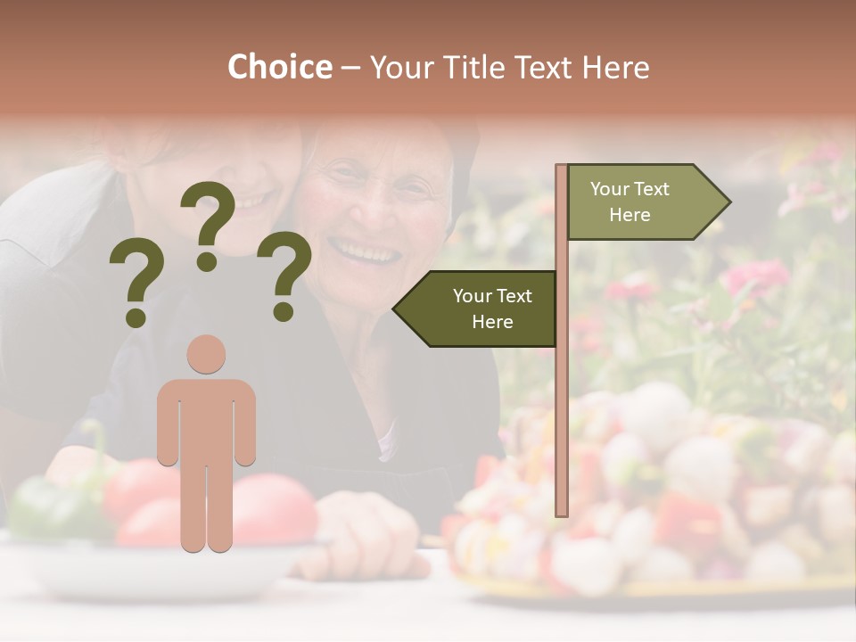 A Young Woman - Grandchild Or Carer - Next To An Old Woman At The Table, With Fresh Food In Front Of Them. PowerPoint Template