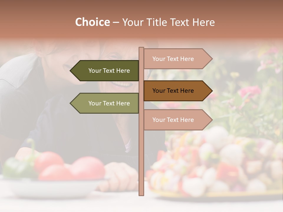 A Young Woman - Grandchild Or Carer - Next To An Old Woman At The Table, With Fresh Food In Front Of Them. PowerPoint Template