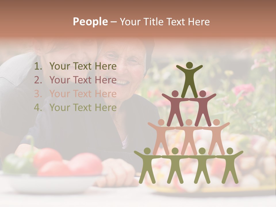 A Young Woman - Grandchild Or Carer - Next To An Old Woman At The Table, With Fresh Food In Front Of Them. PowerPoint Template