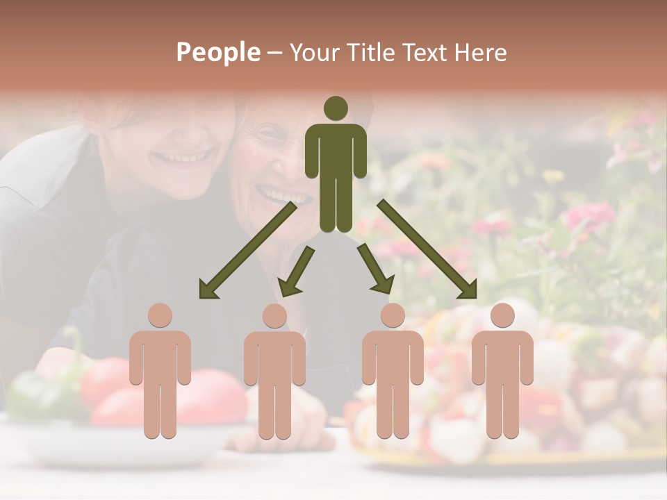 A Young Woman - Grandchild Or Carer - Next To An Old Woman At The Table, With Fresh Food In Front Of Them. PowerPoint Template