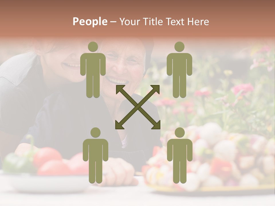 A Young Woman - Grandchild Or Carer - Next To An Old Woman At The Table, With Fresh Food In Front Of Them. PowerPoint Template