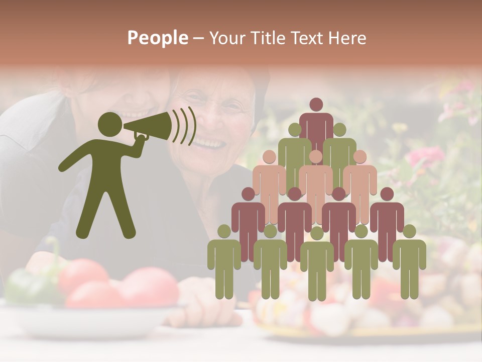 A Young Woman - Grandchild Or Carer - Next To An Old Woman At The Table, With Fresh Food In Front Of Them. PowerPoint Template