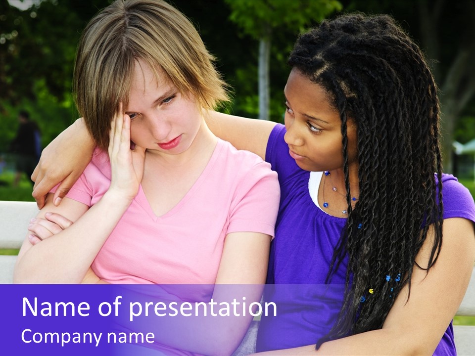 Teenage Girl Consoling Her Sad Upset Friend PowerPoint Template